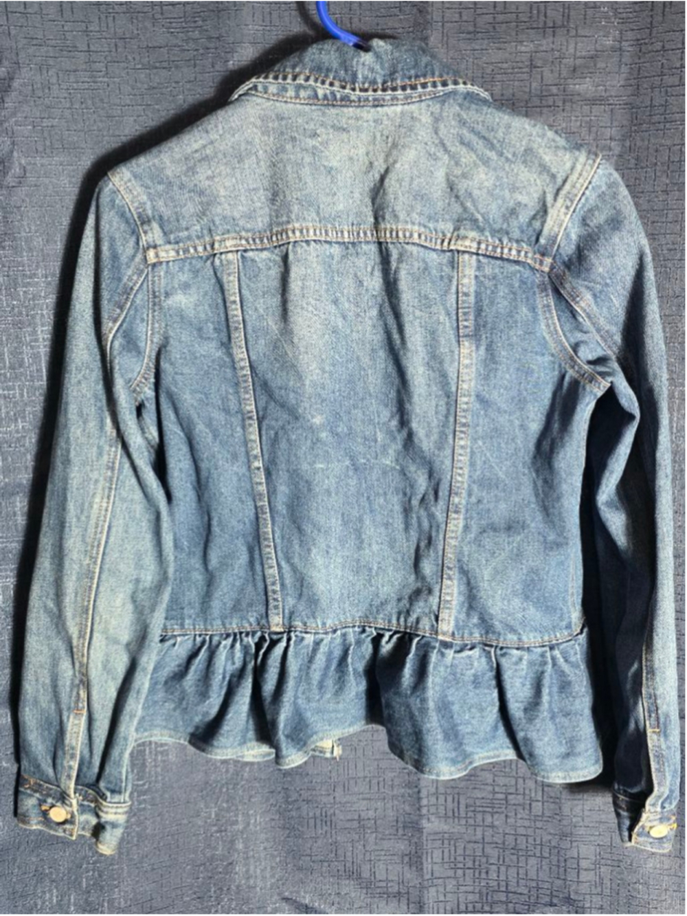 Women's Chelsea & Violet Blue Denim Ruffle Hem Jean Jacket S y2k 90's rock - Picture 7 of 7